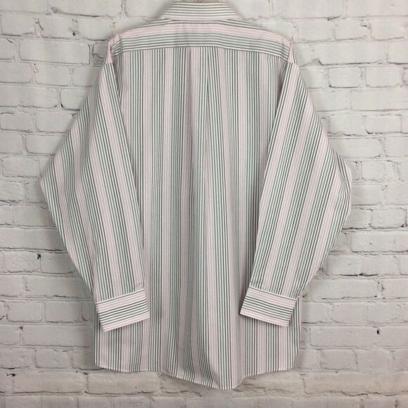 Chaps Men’s Size L Shirt Long Sleeve Wrinkle Free Button Up Pink & Gray Striped - Picture 2 of 9